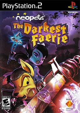 North American PlayStation 2 cover art for Neopets: The Darkest Faerie, featuring Roberta, Tormund, and the Darkest Faerie.